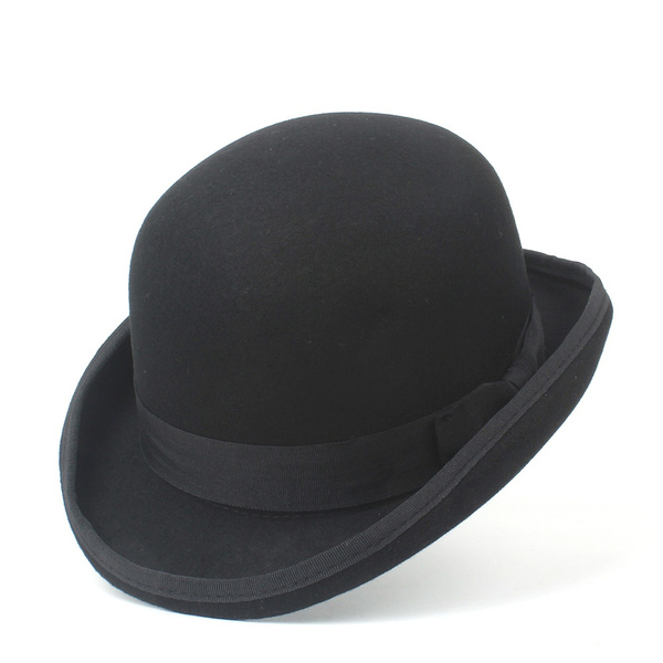 Wool Women's Men's Black Bowler Hat 