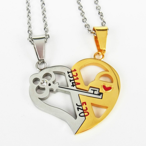 Uloveido Titanium Steel Key Pendant Necklace and Square Lock Bangle  Bracelet Set for Couples Valetines Gifts