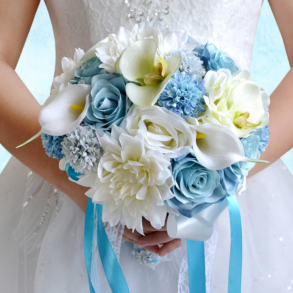 Light Blue Bridal Bouquets Wedding Bouquets For Brides Buque De Noiva  Artificial Wedding Flowers Outside Wedding | Wish