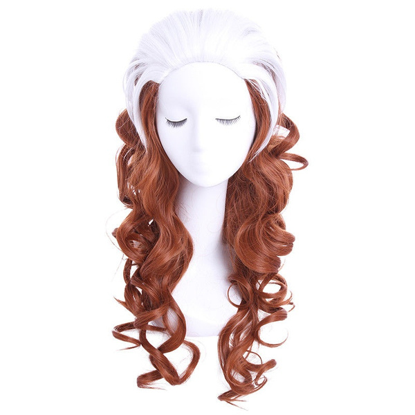 X Men Rogue Anna Marie Brown Mixed White Long Curly Wavy Cosplay Full ...