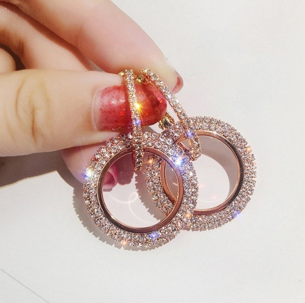 Fashion Geometric Colorful Round Dangle Hoop Earrings Women Wedding Jewelry Gift 