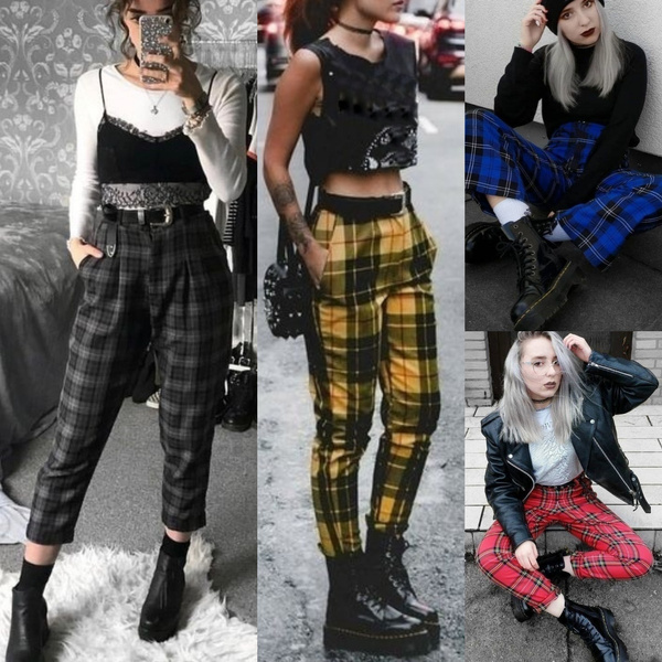 casual street plaid cropped pants
