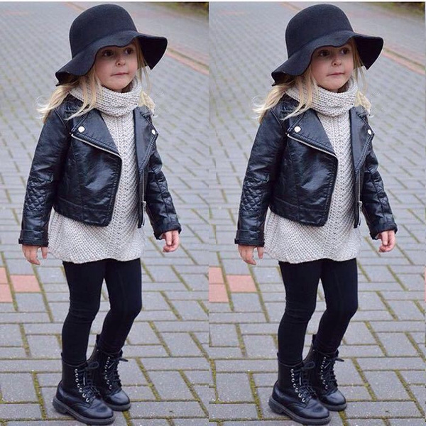 Teen Girls Leather Jacket Fashion Zipper Cool Black Streetwear Tos Spring  Autumn Korean Style Coat for Kids 6 8 10 12 14 Years