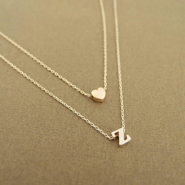 New Fashion Tiny Dainty Heart Initial Double Layer Initial Letter Necklace Personalized Necklace Name Jewelry Friend Gift Collar Wish