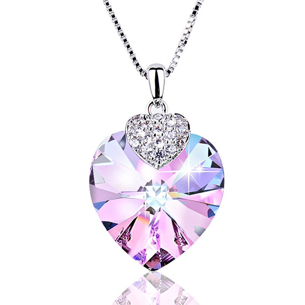 Fashion 925 Silver Necklace Heart Shape Amethyst Crystal Pendant ...