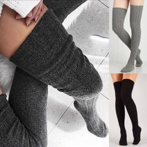 Women Girls Warm Cable Knit Extra Long Boot Socks Over Knee Thigh High Stocking 