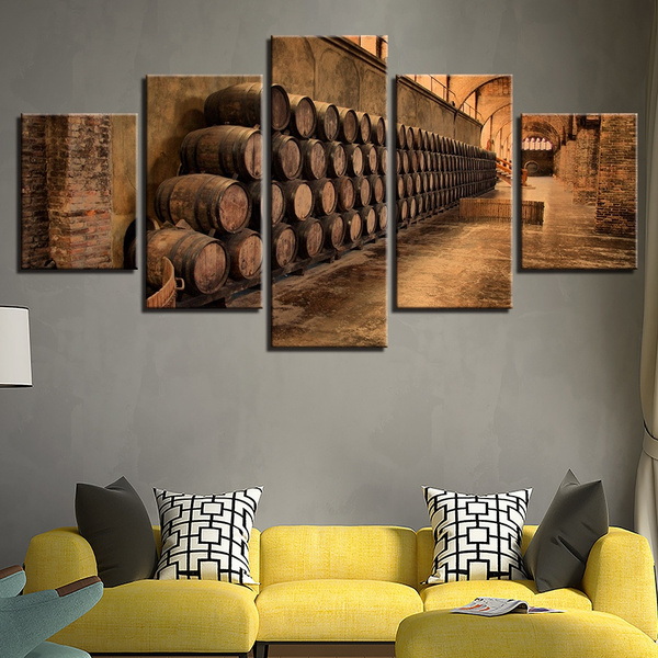 Canvas Hd Prints Poster Modern Wall Art Pictures Framework 5 Pieces Wine Cellar Oak Barrels Paintings For Living Room Home Decor Wish - Wine Barrel Canvas Wall Art