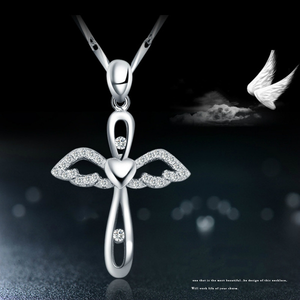 Angel wing hot sale cross necklace