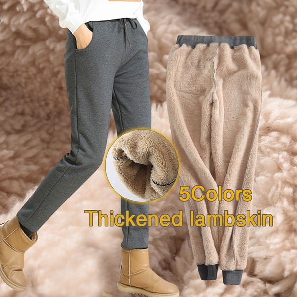 Winter cashmere warm pants ladies thick sheepskin cashmere pants