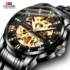 TEVISE Brand Mens Automatic Self-Wind Wacth Men Mechanical Fashion Steel Wrist Watches For Business + Gift Box