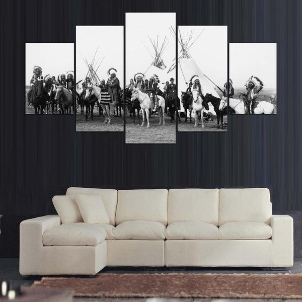 5 Pieces Native American Indian Painting Modern Wall Decor Canvas Picture Art Hd Print Poster For Living Room Home Oil Wish - Native American Indian Home Decor