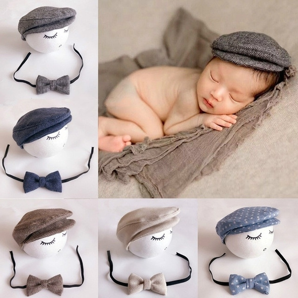 neus een keer grot Newborn Photo Props Baby Boys Beret Hat + Bow Tie Set Newborn Newborn  Photography Props Gentleman Cap Photo Outfit | Wish