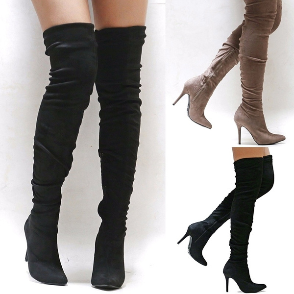 thigh high boots thin heel