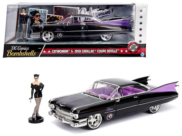 1959 Cadillac Coupe DeVille Black with Catwoman Diecast Figurine