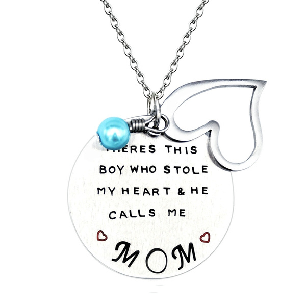 Theres This Boy Who Stole My Heart .. MOM - 316L Stainless Titanium Steel  Engraved Letter Pendant Hollow Out Heart Shaped Tag Son and Mother Necklace  Family Jewelry From Milkle Gift From