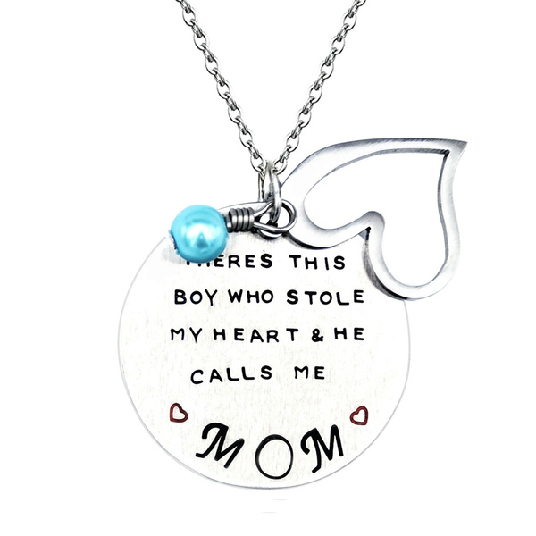 Theres This Boy Who Stole My Heart .. MOM - 316L Stainless Titanium Steel Engraved Letter Pendant Hollow Out Heart Shaped Tag Son and Mother Necklace Family Jewelry From Milkle Gift From Theres This Boy Who Stole My Heart .. MOM - 316L Stainless Titanium Steel Engraved Letter Pendant Hollow Out Heart Shaped Tag Son and Mother Necklace Family Jewelry From Milkle Gift From