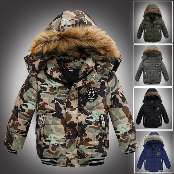 Buy Kangaroo Poo Boys Faux Fur Trim Hood Puffer Jacket Dark Navy