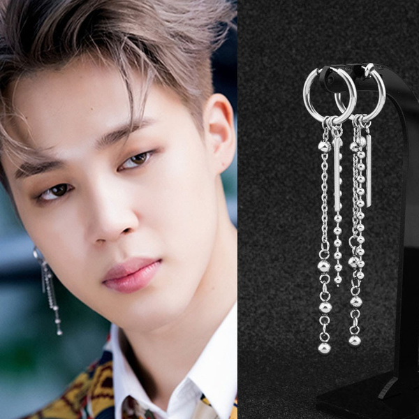 GOTH Perhk Kpop BTS Bangtan Boys Jimin Earrings Korean Fashion Jewelry Accessories for Men and Women 1 Pair