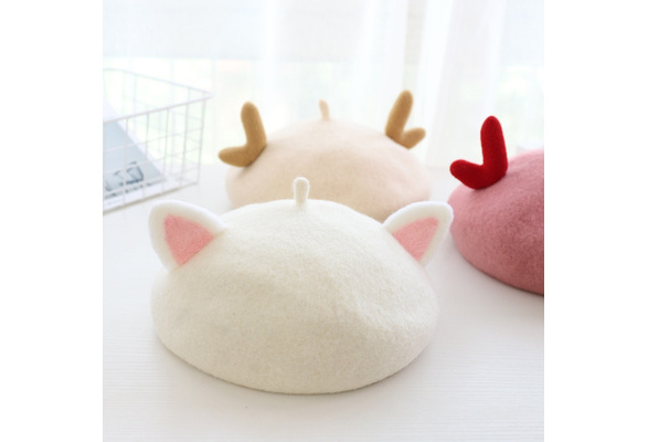 Xuebai Women Cute Green Frog Eyes Beret Cap Winter Faux Wool Kawaii Painter Beanie Hat Beret Cap A#