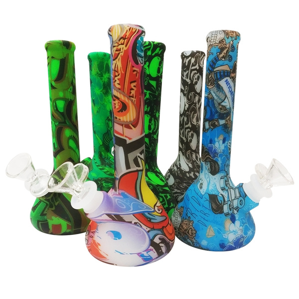 Silicone water pipe dab rig bubbler printed-pattern smoking pipe glass bowl | Wish