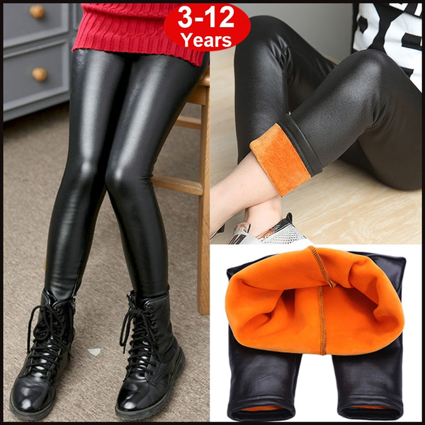 Faux Leather Girls Warm Leggings For Kids Thick Pants Toddler