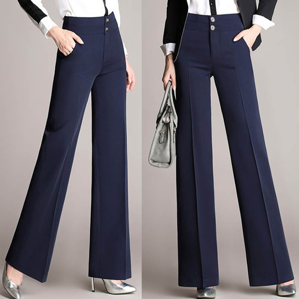 Fashion Women Office Pants New Designer Ladies Black Navy Wide Leg Pants  Women Slim Formal Suits Pants Trousers S-4XL