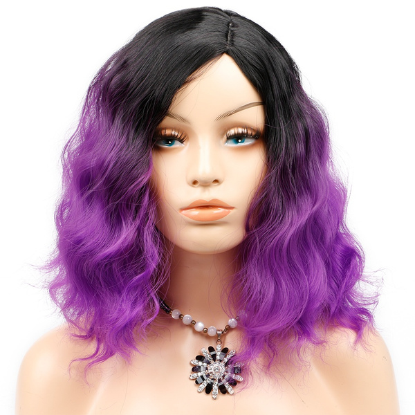 short purple curly wig