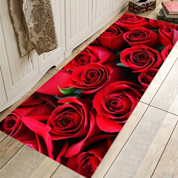 3D Rose Flower Carpet Bathroom Non-slip Area Rug Household Bedroom Floor Mat 