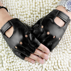 Men Faux Leather Slip-Resistant Half Finger Fingerless Gloves Hand Wrist Mittens GRA
