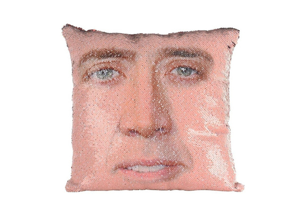 Nicolas cage store face sequin pillow