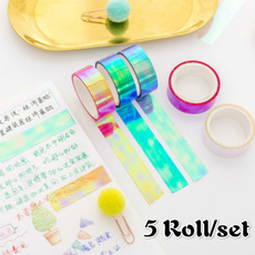 5 Roll/set Colorful Shining Rainbow Laser Decorative Adhesive Tape DIY Scrapbooking Sticker Label Handmade Decorative Tape