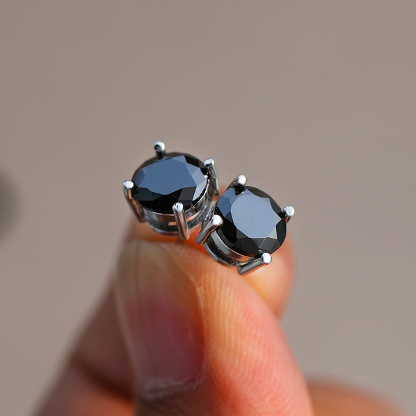Novelty Earrings KnSam Women Stud Earrings Stainless Steel Round Cut Black Crystal 8X8MM 