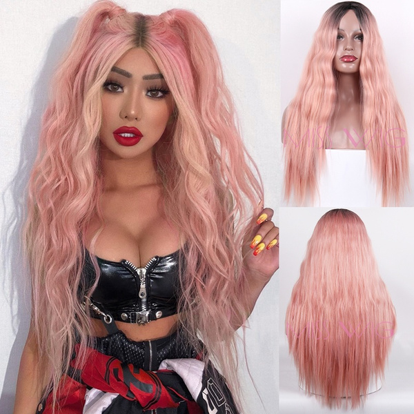 Long Wigs Ombre Pink Wig Body Wave Curly Wigs Women's Fashion Wig Wish