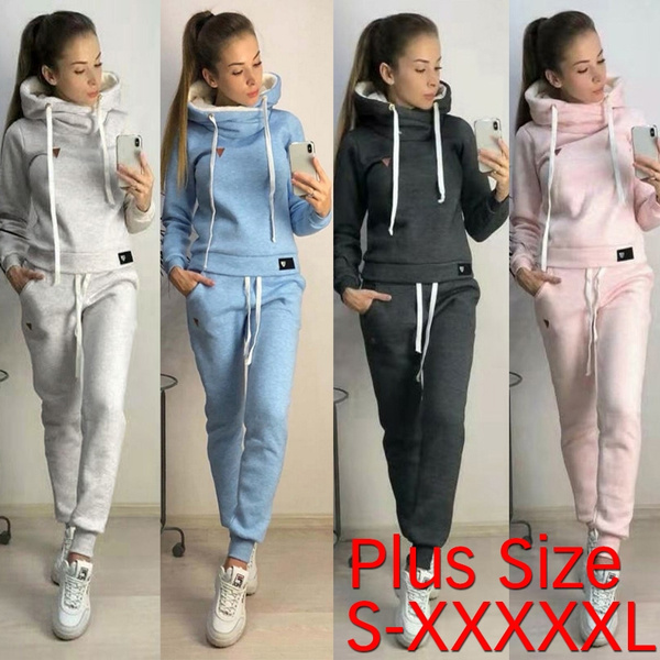 Women Sports Suit Winter Women Hooded Sports Hoodies Pants 3pcs