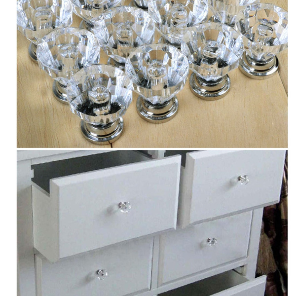 12pcs 30mm Diamond Shape Crystal Glass Drawer Cabinet Knobs Pull Handles Kitchen Door Handles Wardrobe Hardware Wish