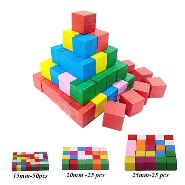 Colorful Wooden Stacking Up Building Blocks Square Cubes Kids Stacking Toys Q 