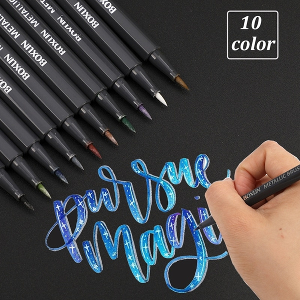 10/30 Colors Metallic Markers Fine Point Metallic Marker Calligraphy Brush  Pens for Black Paper Scrapbooking Crafts Art Rock Egg