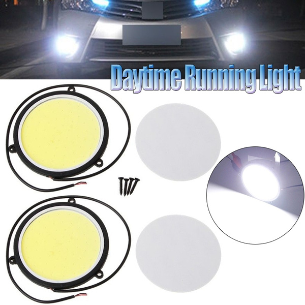 2pcs 90mm 12V COB LED Car Auto Round DRL Daytime Running Fog Light White Lights 