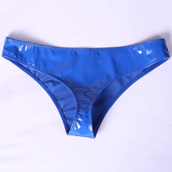 Unisex Faux Latex Briefs Wet Look Low Waist Stretch Thong G-string