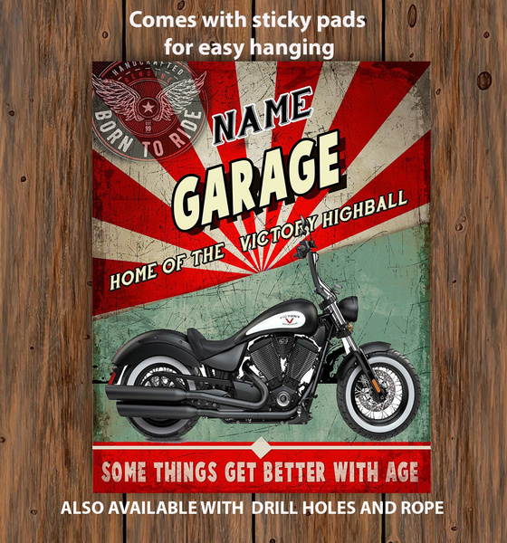 Personalised Victory Motorcycle Garage Vintage Metal Wall Sign