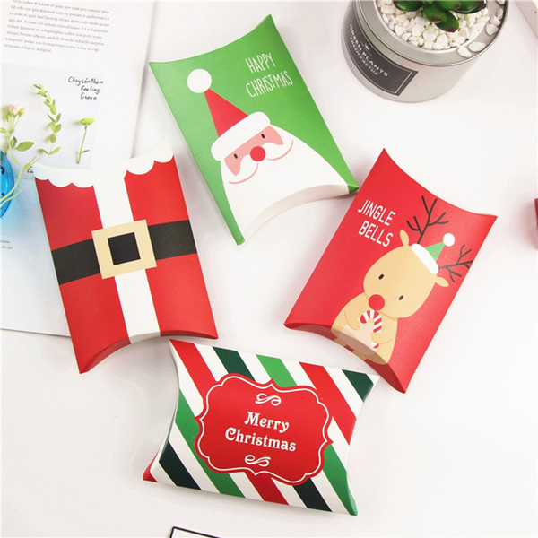 Elk Party Supplies Christmas Pillow Shape Box Kraft Gift Bag Paper Candy Boxes 