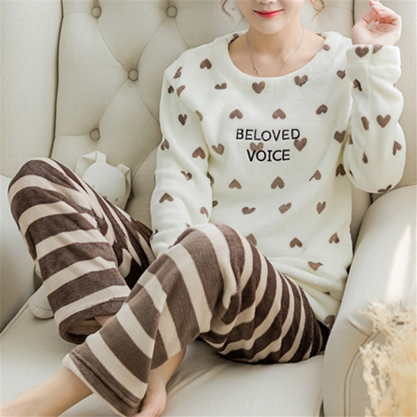 Autumn winter women pajamas sets flannel warm pyjamas women thick