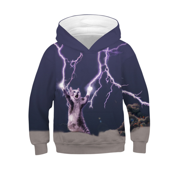 bind Atlas operatør Funny Cat Lightning Thunder 3D Kids Hoodie Cat Animal Print Sweatshirts  Boys Girls Galaxy Pullover Hooded Children Clothes | Wish
