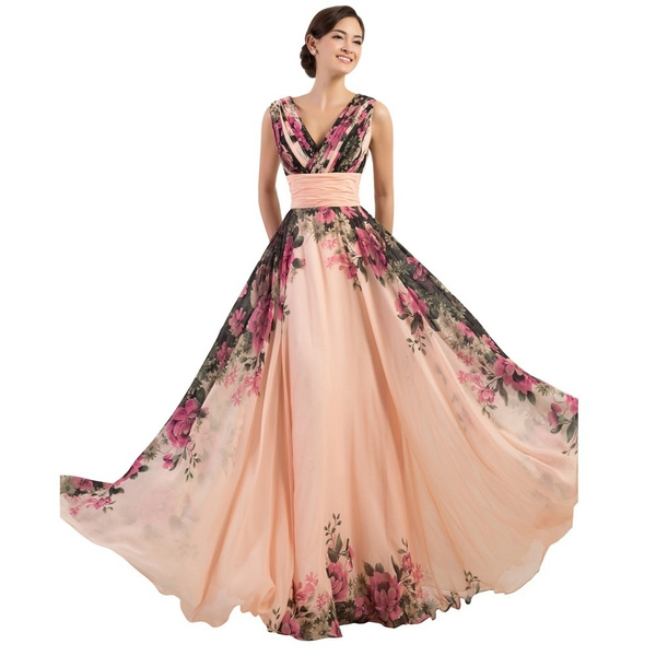 Flowered hotsell chiffon gowns