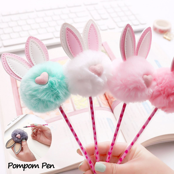  24 Pcs Pom Pom Bunny Pen Cute Fluffy Easter Pens