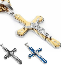 1 PCS European and American Fashion Men's Gold Cross Pendant Necklace Men's Faith Jewelry