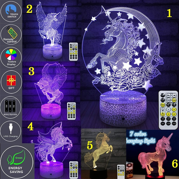 Unicorn 3D Night Light LED illusion Touch/Remote Color Changing Lamp Kids Gift 