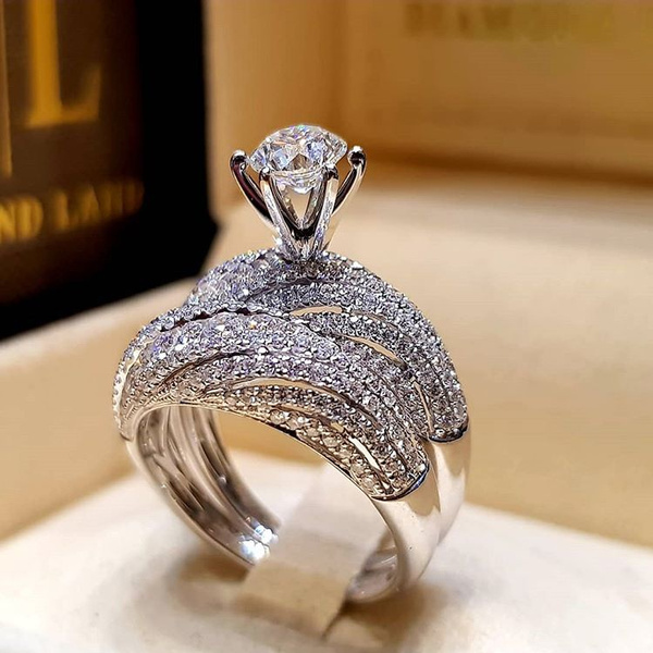Dazzling 925 Sterlin Silver White Sapphire Gemstone Rings Wedding Women Jewelry