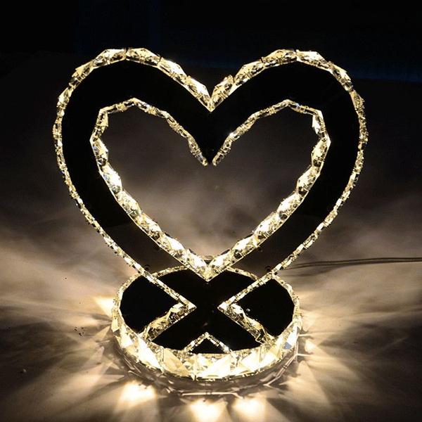 Modern Stainless Steel Crystal Table, Love Heart Table Lamps