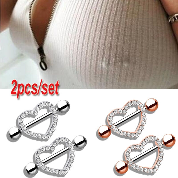 TOPBRIGHT® 2pcs/lot Awesome Love Heart Nipple Shield Ring Crystal Nipple  Nail Nipple Barbell Ring 316l Stainless Steel Body Piercing Jewelry 14g